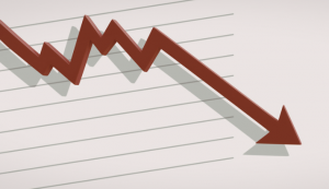 arrow graph at first spiky and then pointing downwards.