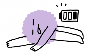 graphic of a figure lying on its side with a low battery icon. 